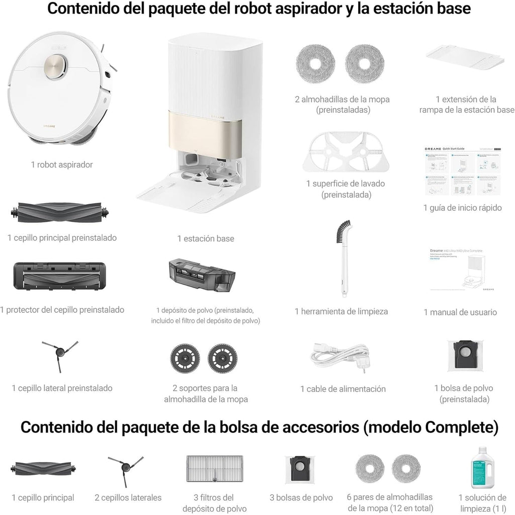 Dreame – X40 Ultra Complete Robot aspirador y fregasuelos blanco con base automática y navegación inteligente para hogar